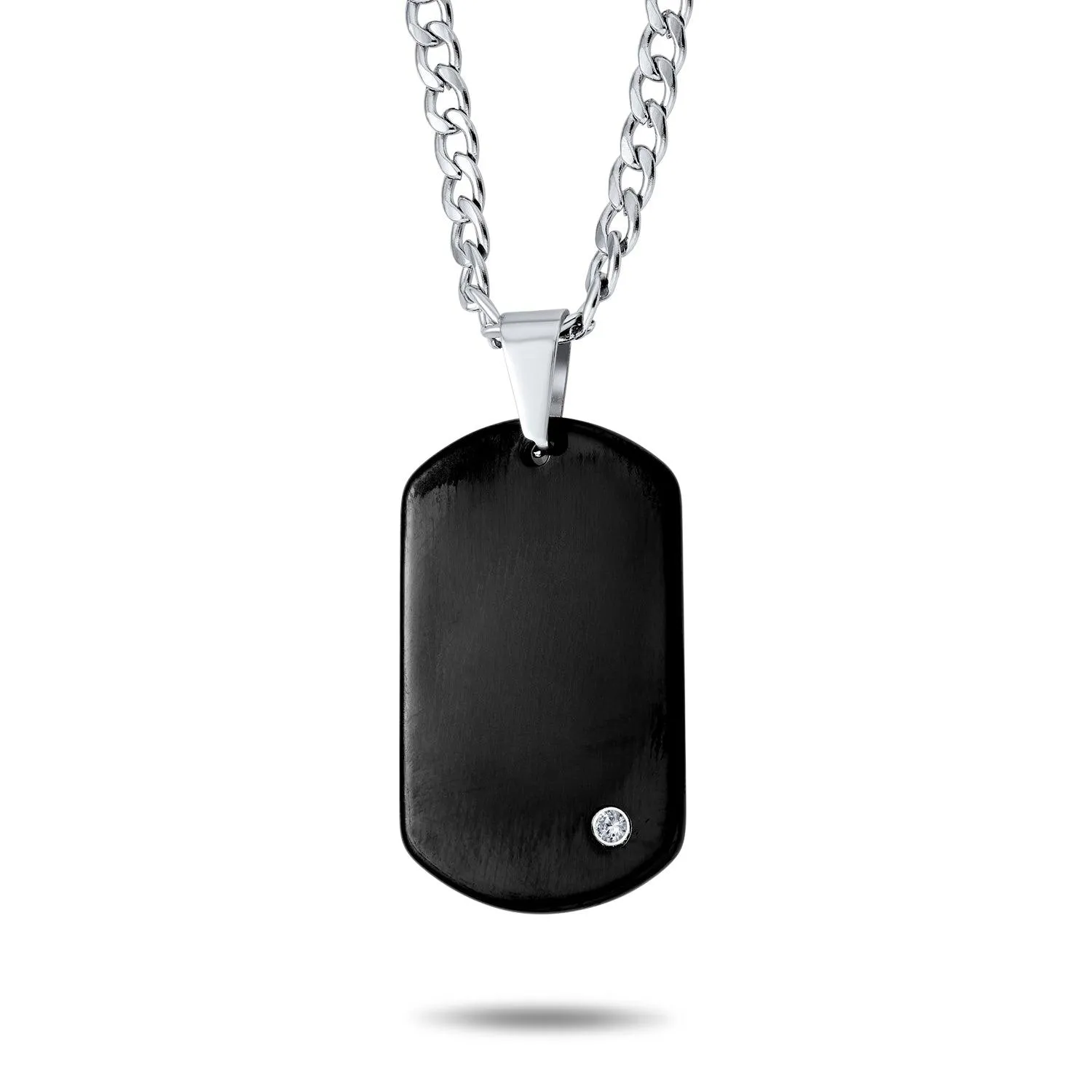 Medium Black Dog Tag Pendant Necklace for Men Stainless Steel 24" Chain