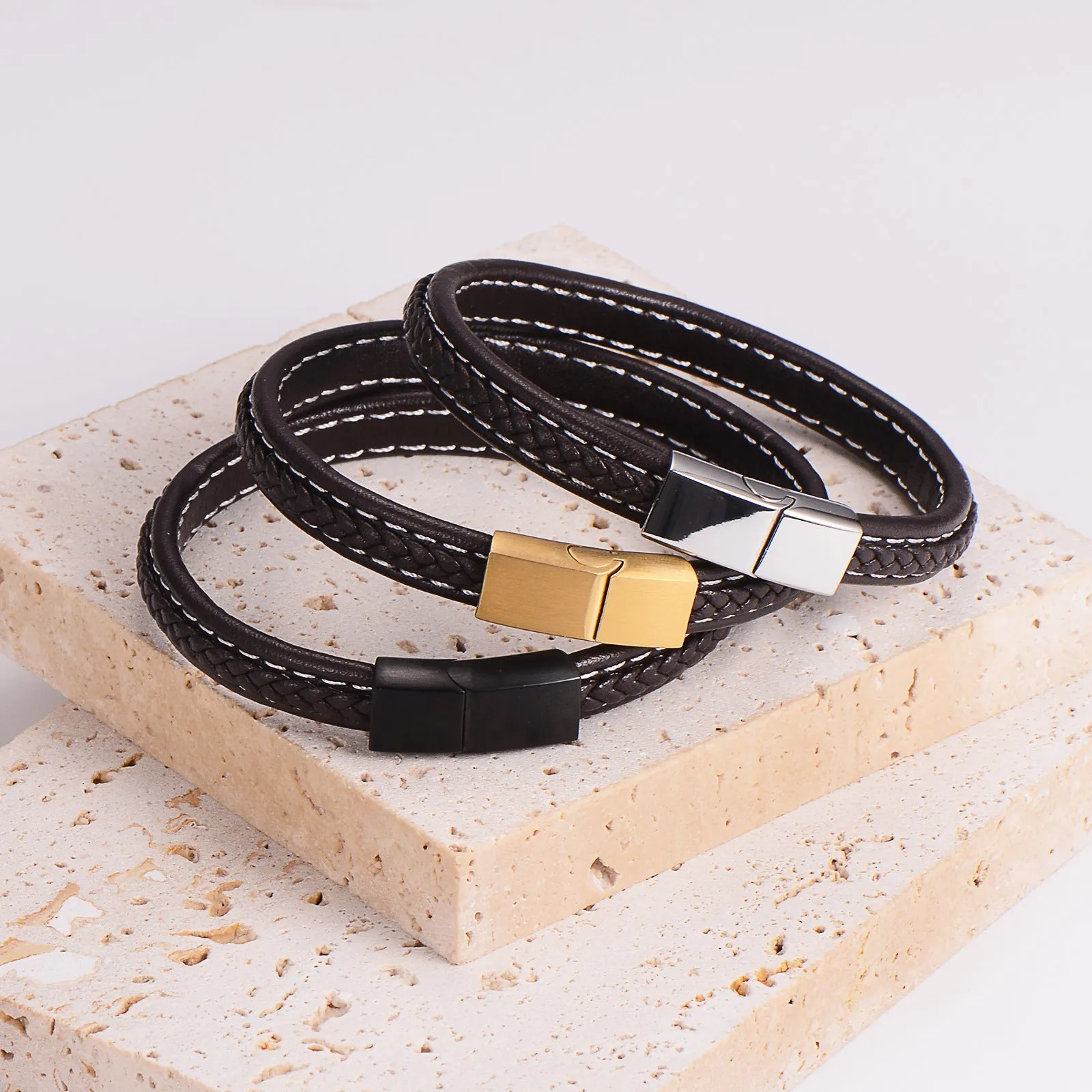 Men Versatile Patchwork Leather Handmade String Bracelets