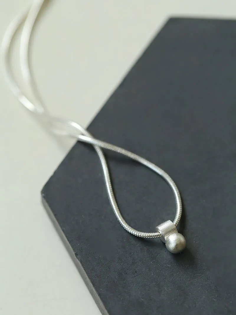 Minimalist Frosted Single Silver Ball Pendant Necklace