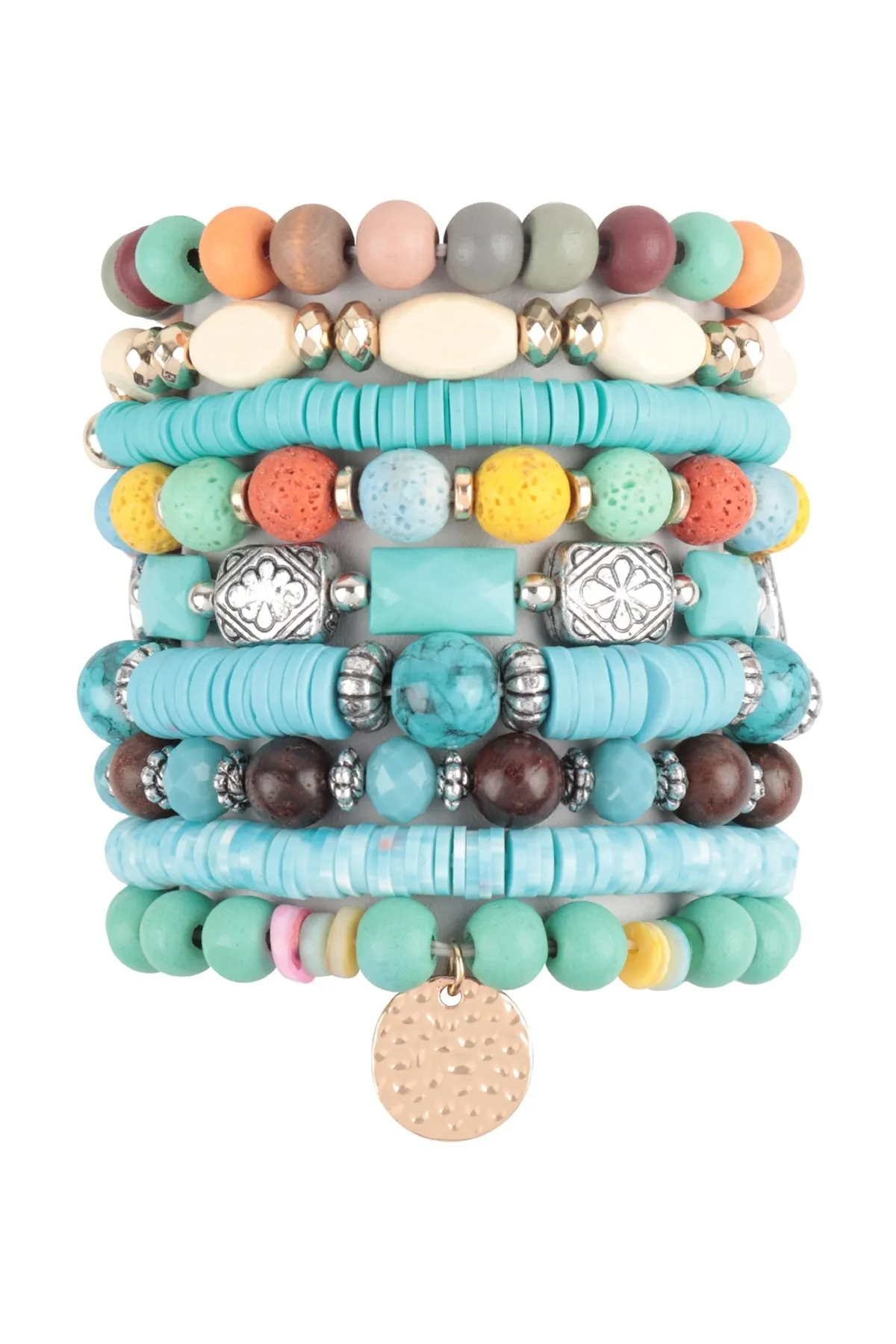 MIX BEADS STONE, FIMO DISK PENDANT LAYERED STACKABLE VERSATILE CHARM BRACELET (NOW $2.00 ONLY!)