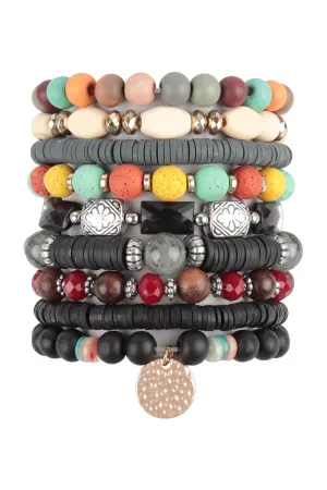 MIX BEADS STONE, FIMO DISK PENDANT LAYERED STACKABLE VERSATILE CHARM BRACELET (NOW $2.00 ONLY!)