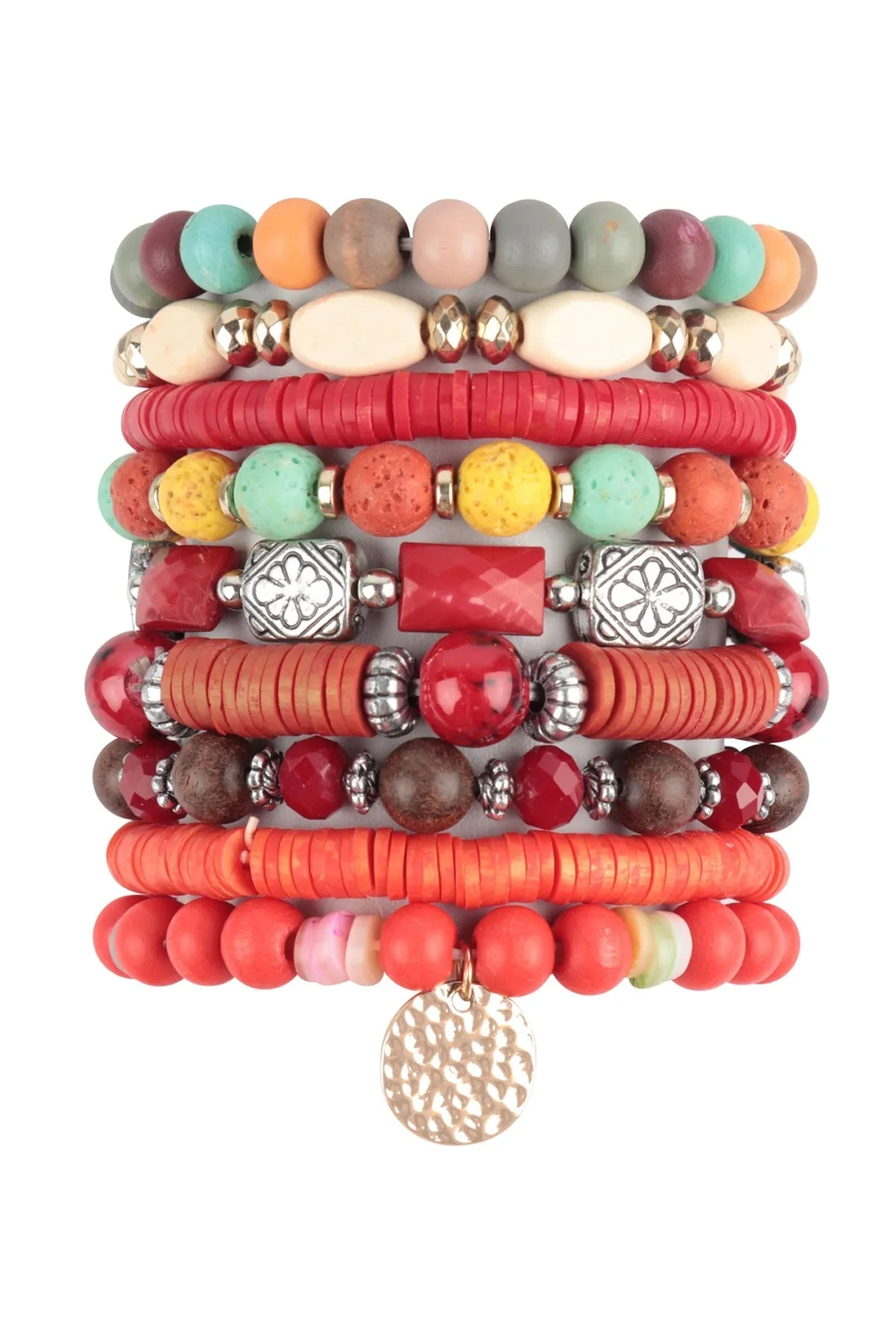 MIX BEADS STONE, FIMO DISK PENDANT LAYERED STACKABLE VERSATILE CHARM BRACELET (NOW $2.00 ONLY!)