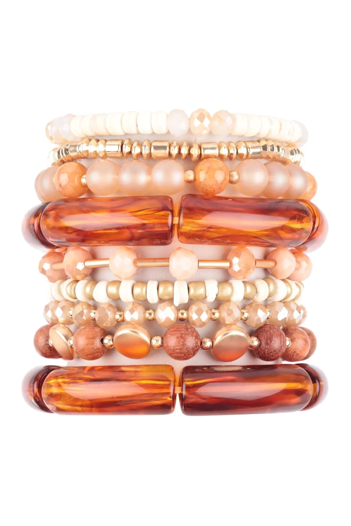 MIX BEADS, TUBULAR, WOOD, RONDELLE, CHARM VERSATILE STRETCH BRACELET/6PCS (NOW $3.00 ONLY!)