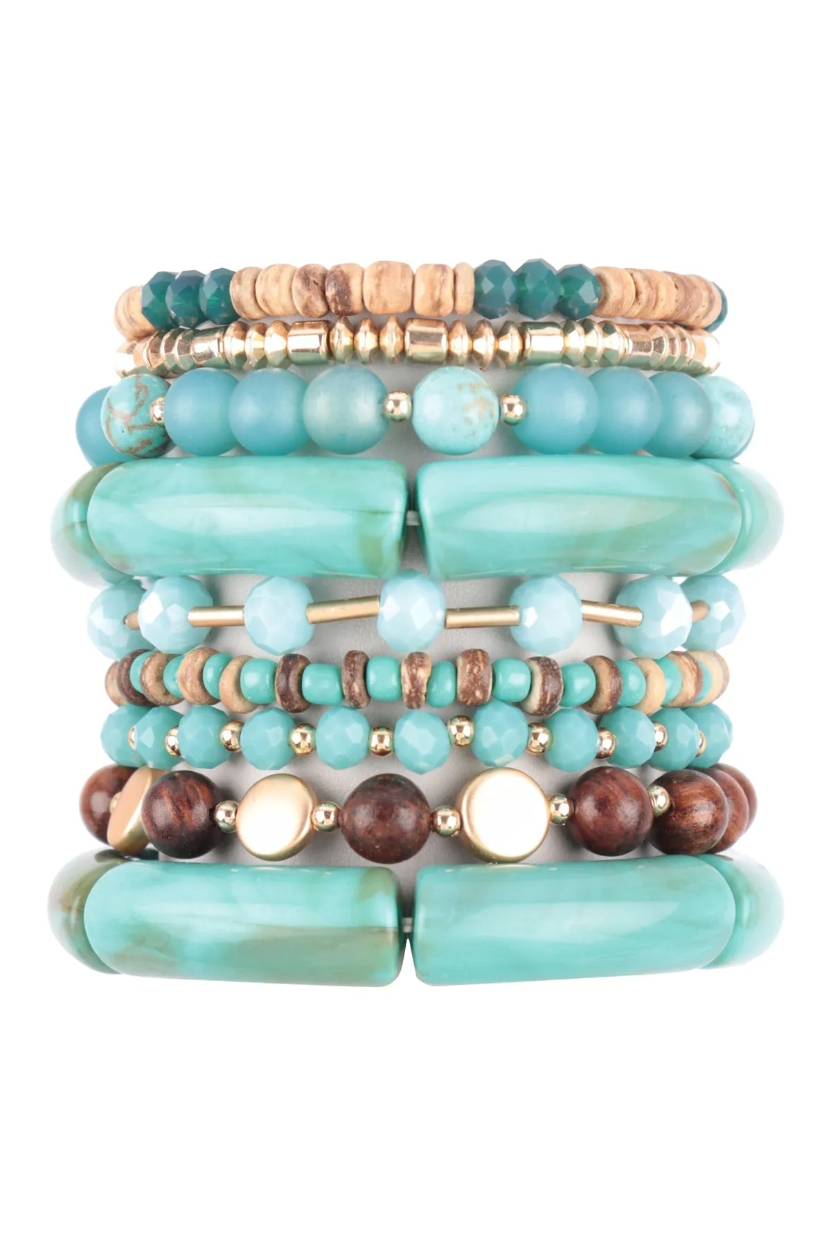 MIX BEADS, TUBULAR, WOOD, RONDELLE, CHARM VERSATILE STRETCH BRACELET/6PCS (NOW $3.00 ONLY!)