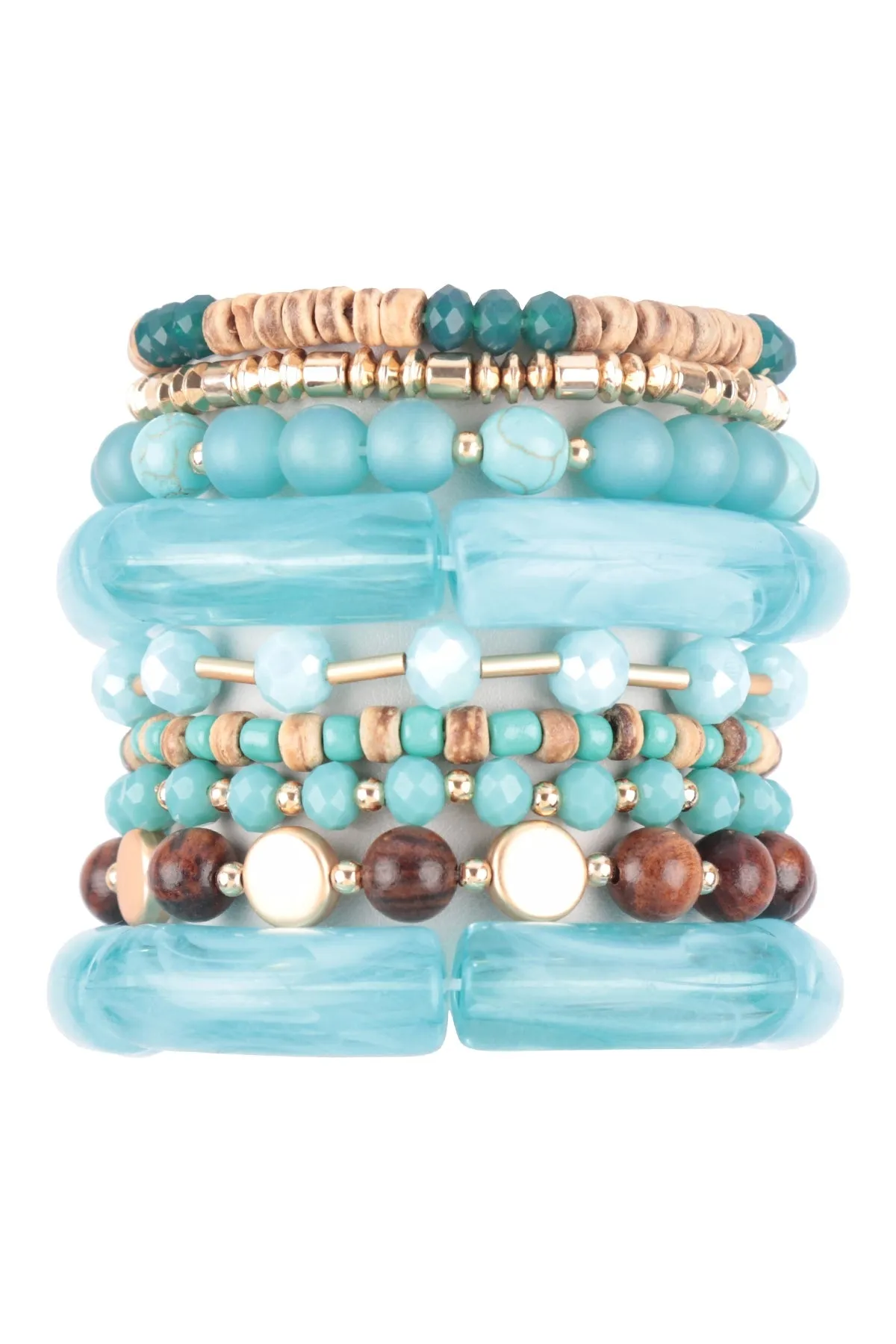 MIX BEADS, TUBULAR, WOOD, RONDELLE, CHARM VERSATILE STRETCH BRACELET/6PCS (NOW $3.00 ONLY!)