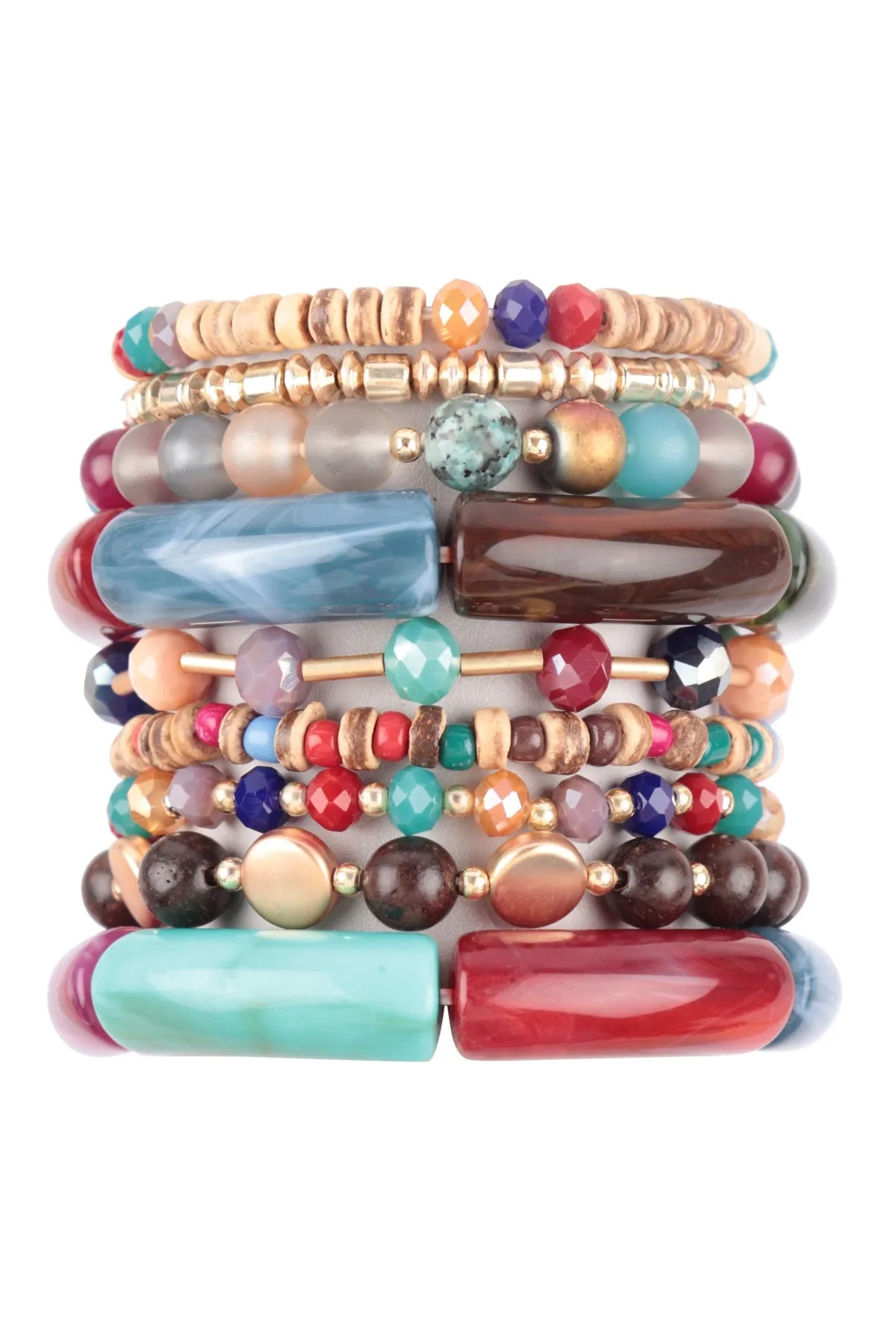 MIX BEADS, TUBULAR, WOOD, RONDELLE, CHARM VERSATILE STRETCH BRACELET/6PCS (NOW $3.00 ONLY!)