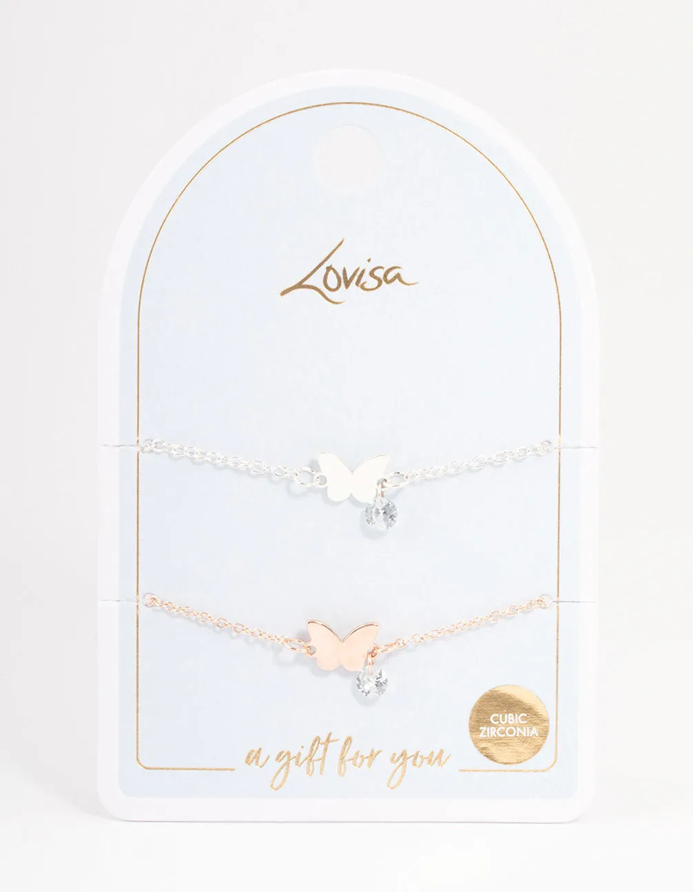 Mixed Metal Cubic Zirconia Butterfly Bracelet Pack