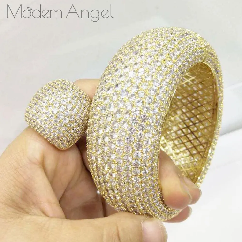 ModemAngel Trendy Luxury Saudi Arabia Big Bangle Ring Set