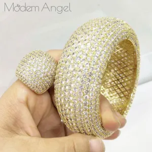 ModemAngel Trendy Luxury Saudi Arabia Big Bangle Ring Set