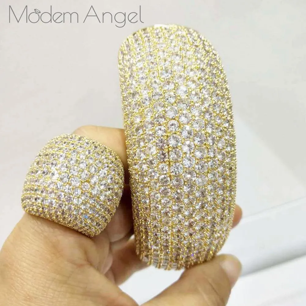 ModemAngel Trendy Luxury Saudi Arabia Big Bangle Ring Set