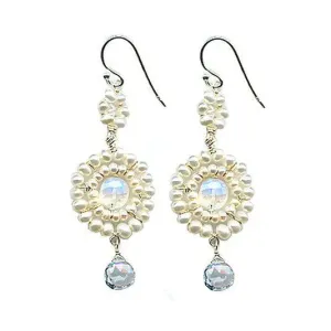 Moonstone Pearl and White Topaz Earrings B15 by Michelle Pressler Jewelry