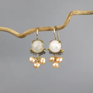 Moonstone Pearl Clover Earrings