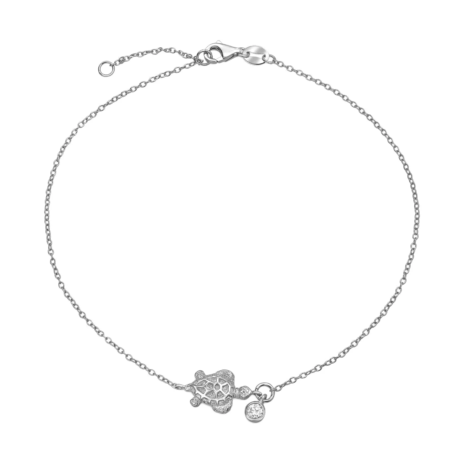 Nautical Turtle CZ Accent Anklet Ankle Bracelet Gold Plated Sterling Silver