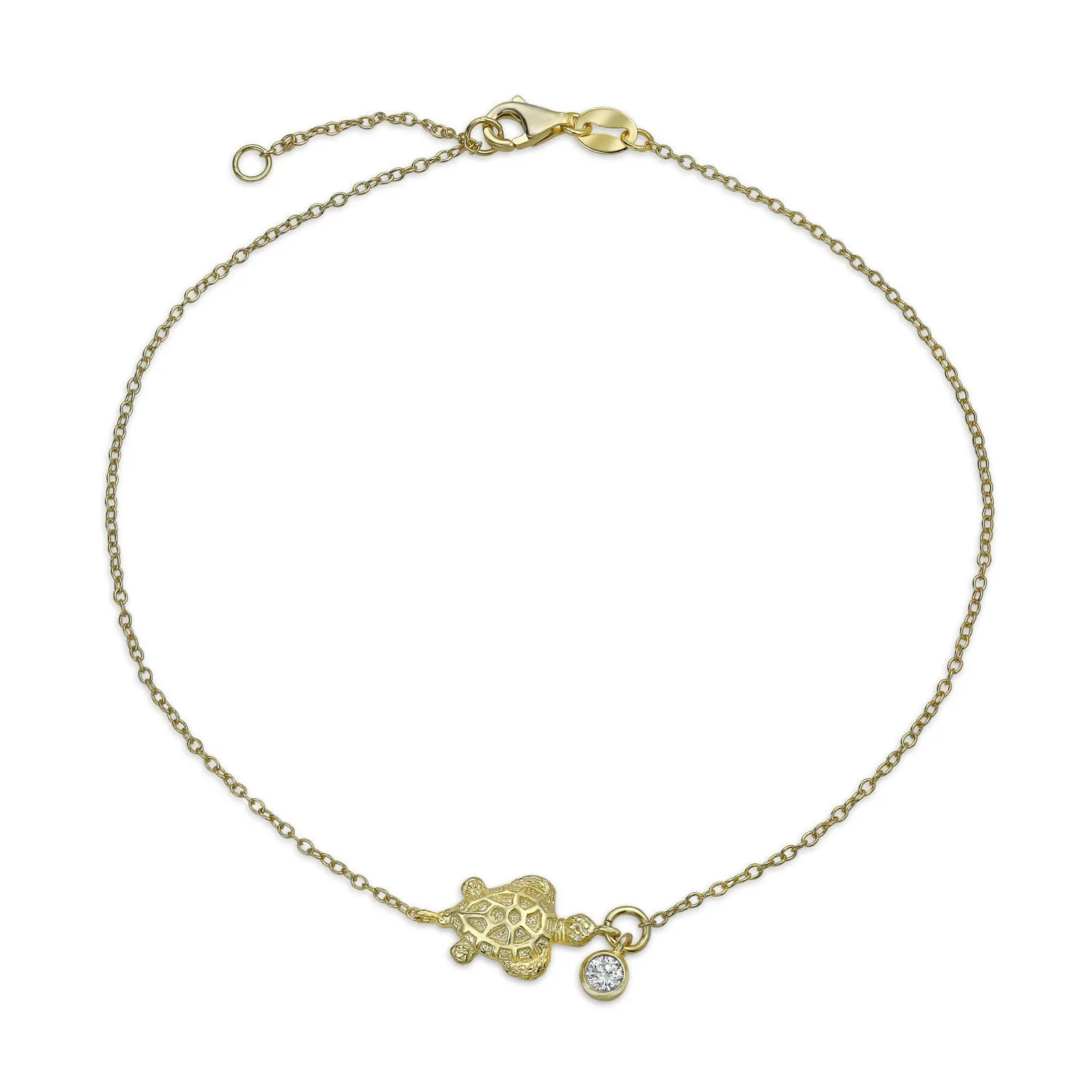 Nautical Turtle CZ Accent Anklet Ankle Bracelet Gold Plated Sterling Silver