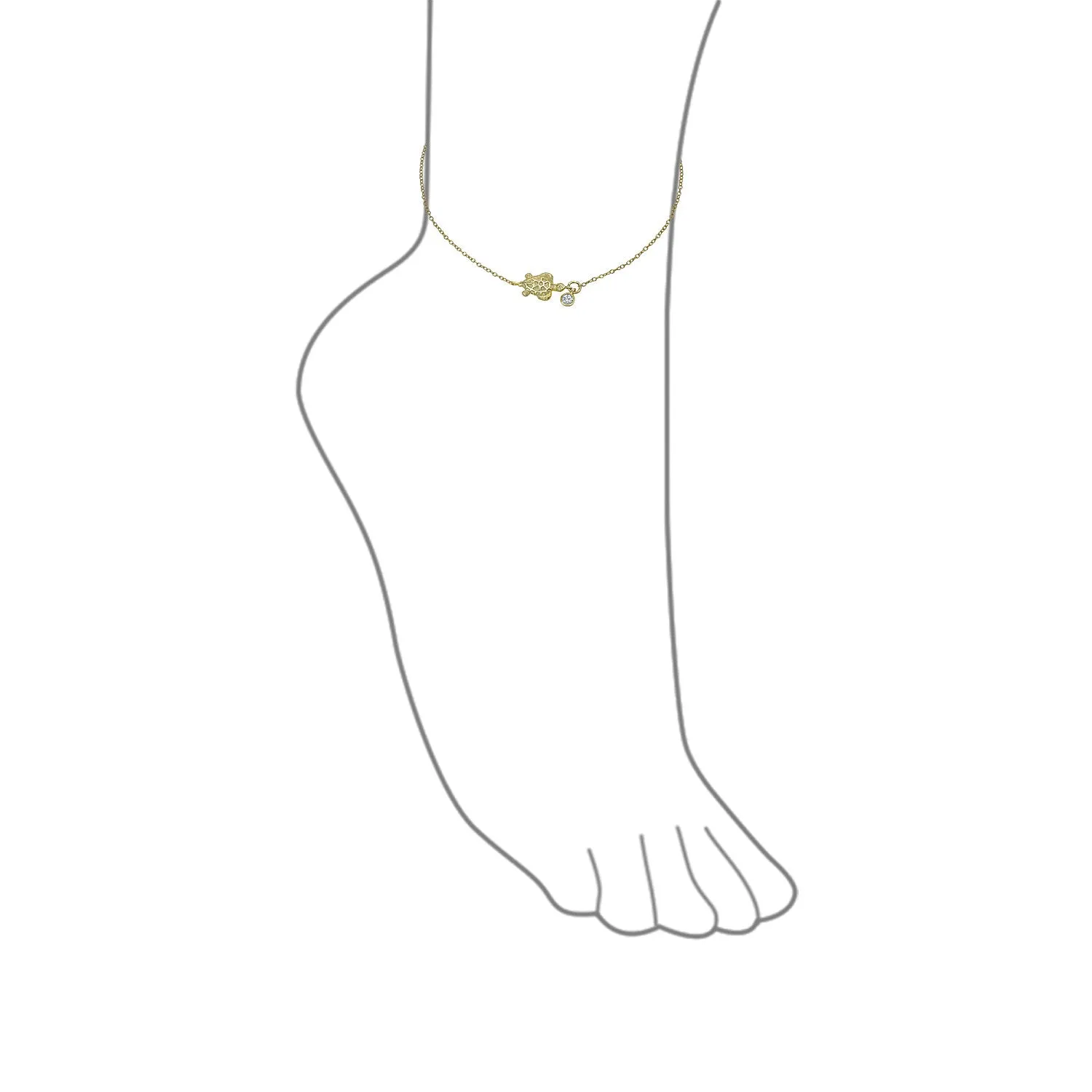 Nautical Turtle CZ Accent Anklet Ankle Bracelet Gold Plated Sterling Silver