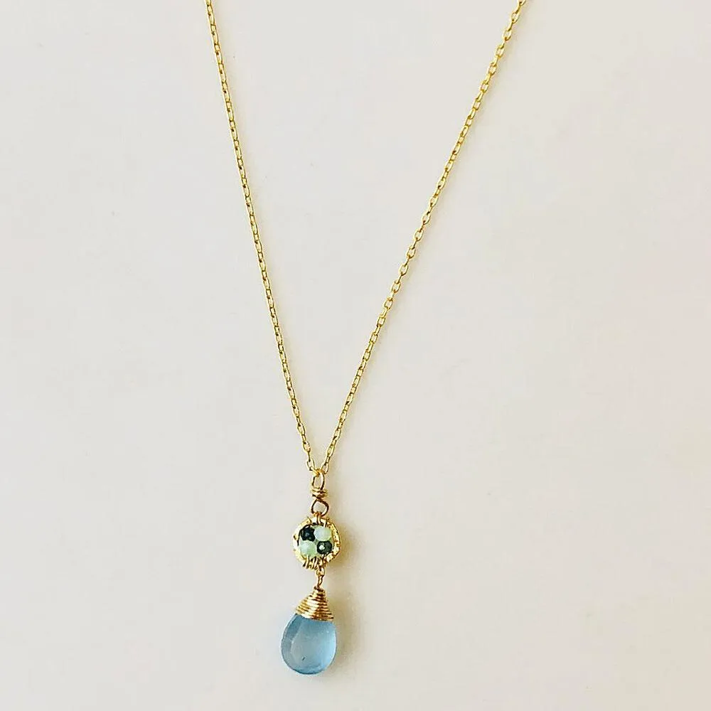 Necklace 5067 Australian Sapphire Green Opal and Aqua Chalcedony by Michelle Pressler Jewelry