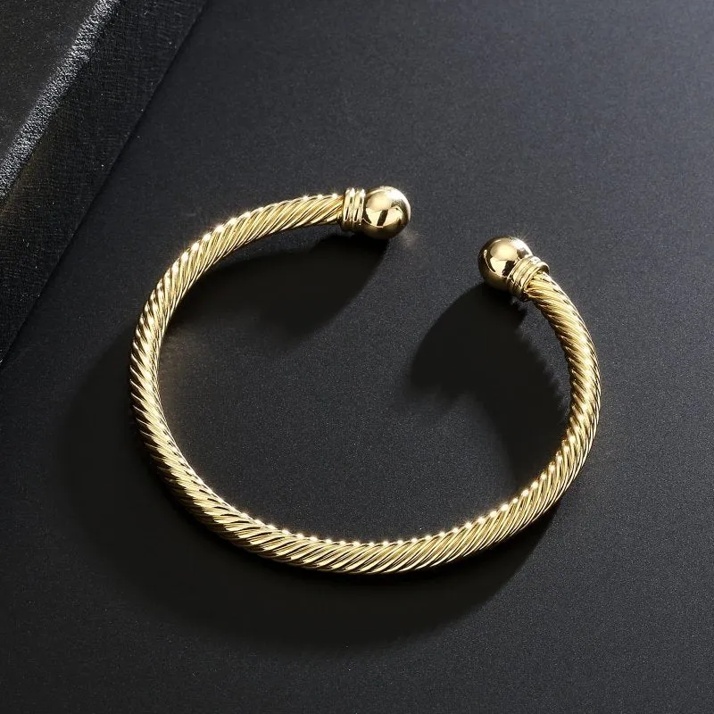 New 4mm Gold Twisted Torque Bangle Adjustable