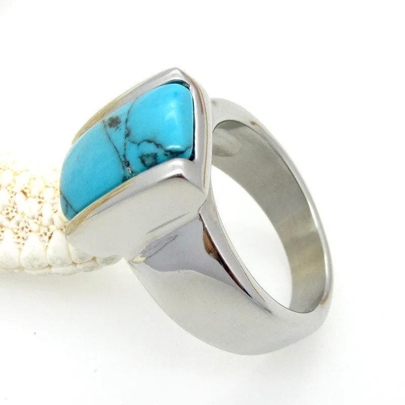 New Arrival Stainless Steel Unisex Natural Turquoise Rings Suitable For Both Men And Women Fashion Ring Lead Nickel Free