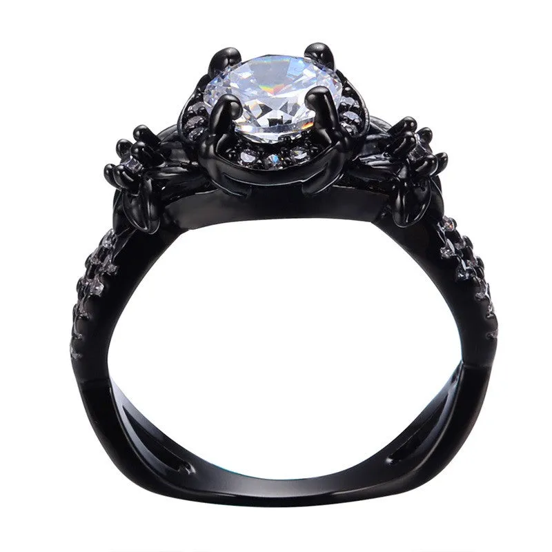 New Crystal Round White AAA Zricon Ring Black Gold Filled Fashion Jewelry Vintage Wedding Rings For Men And Women