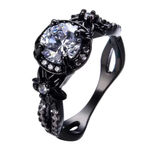 New Crystal Round White AAA Zricon Ring Black Gold Filled Fashion Jewelry Vintage Wedding Rings For Men And Women