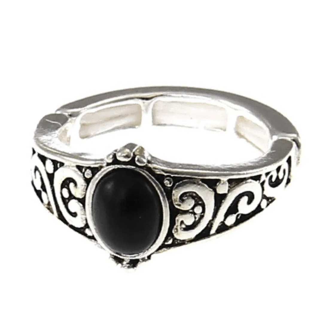 Onyx Silver Stretch Ring