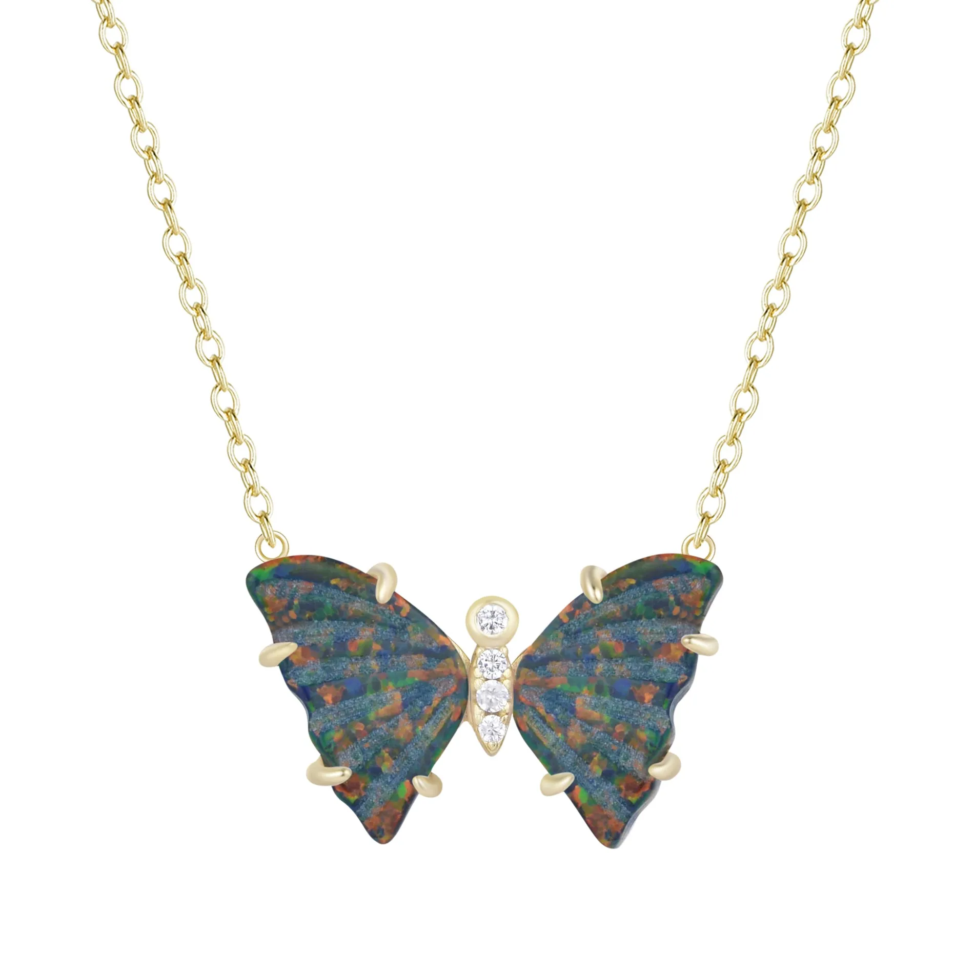 Opal Butterfly Necklace With Prongs