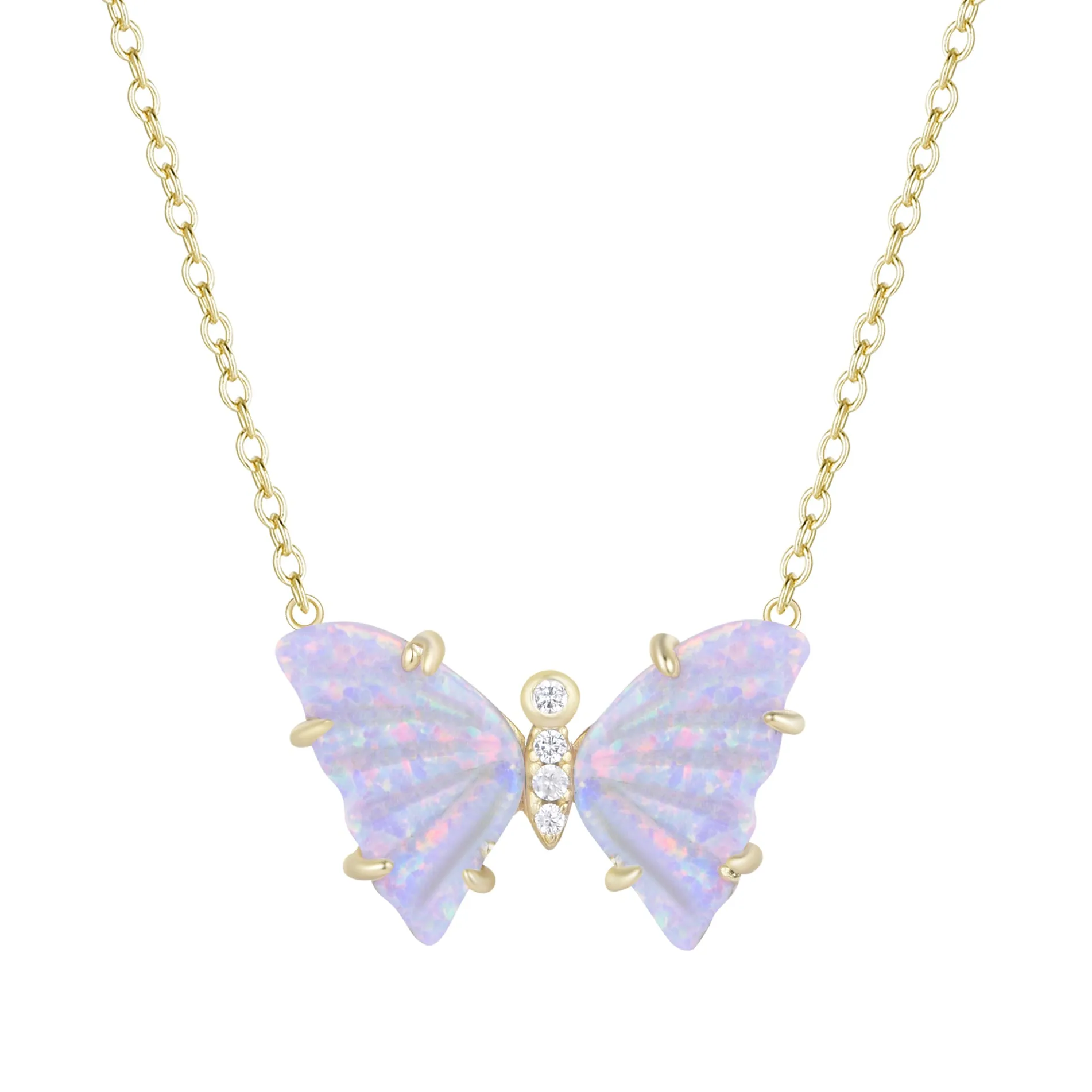 Opal Butterfly Necklace With Prongs