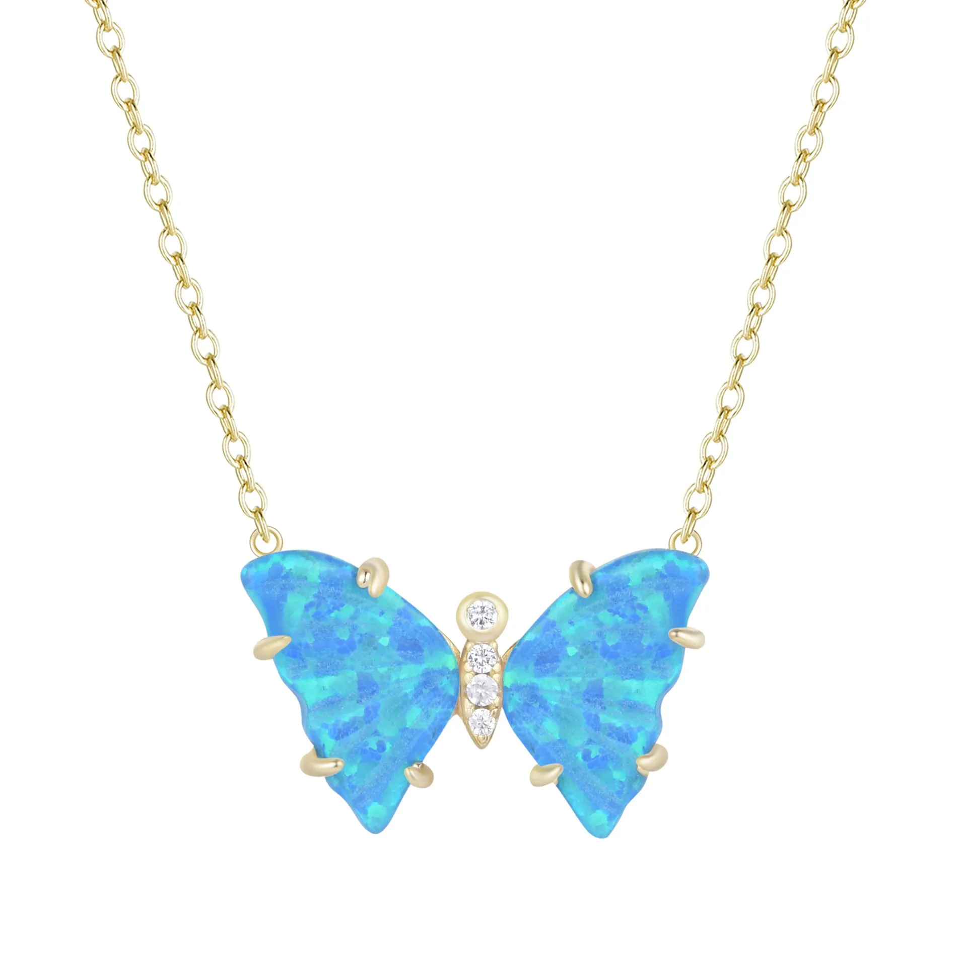 Opal Butterfly Necklace With Prongs