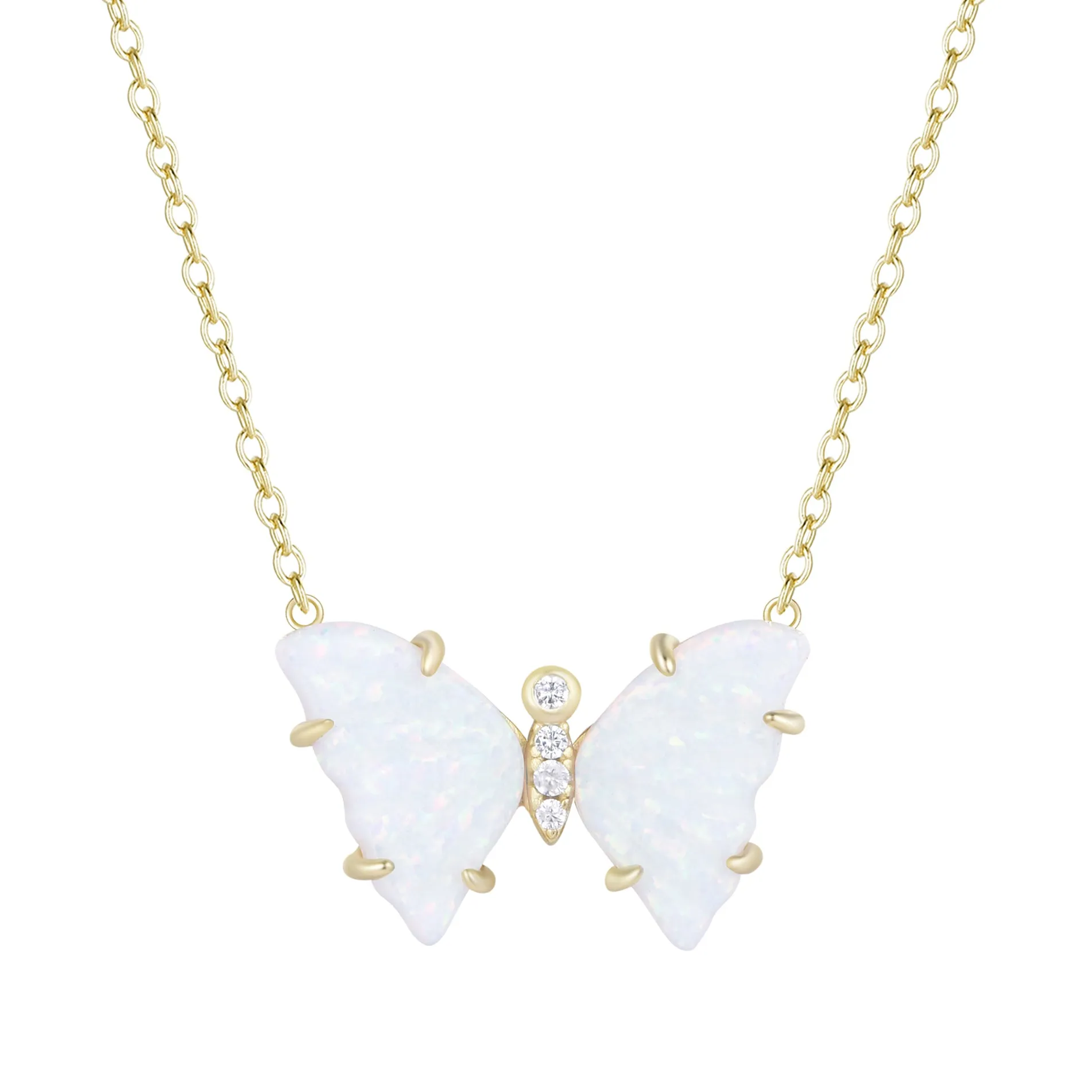 Opal Butterfly Necklace With Prongs