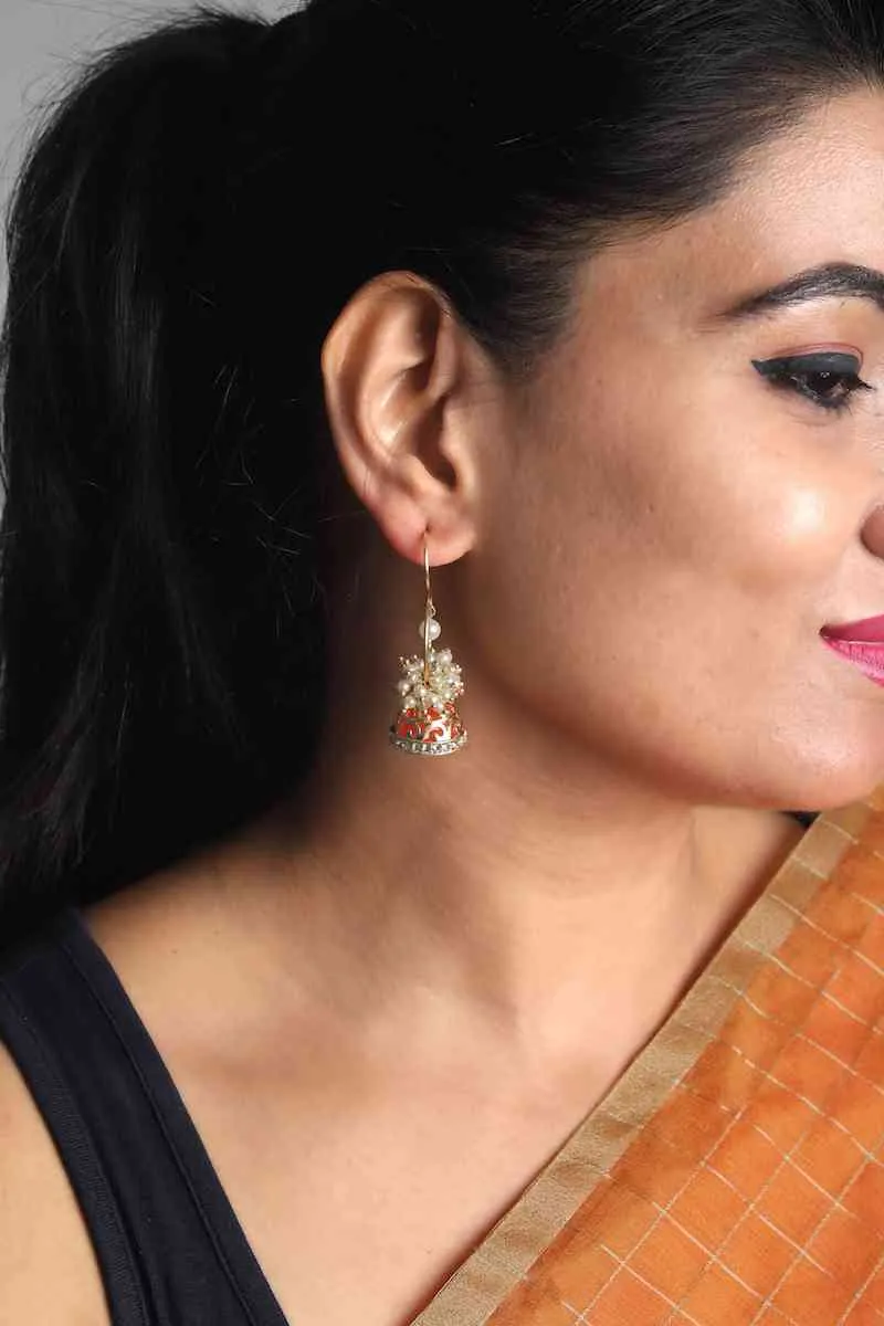 Orange Color Maharashtrian Style Unique Hoop Earring For Women