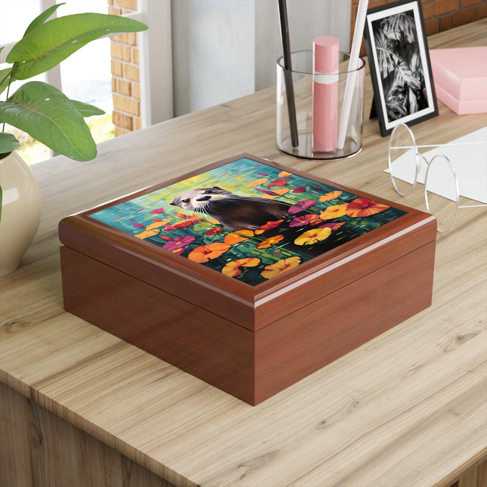 Otter Among the Lily Pads Artwork Gift and Jewelry Box