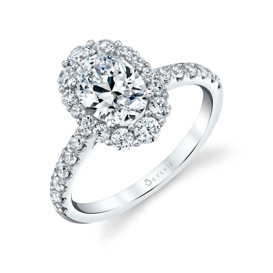 Oval Cut Halo Engagement Ring - Jillian Platinum White