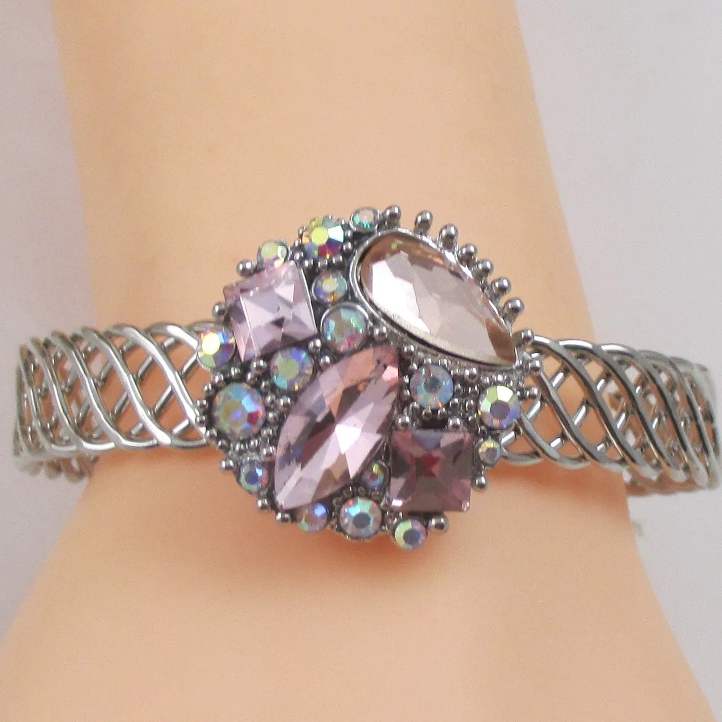 Pastel  Crystal & Silver Bangle Bracelet