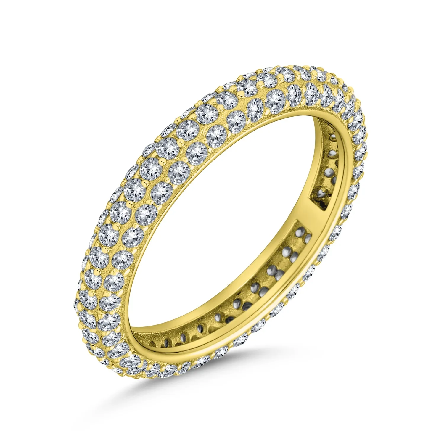 Pave CZ Cocktail Statement Ring 14K Gold Plated Sterling Silver Stackable Band