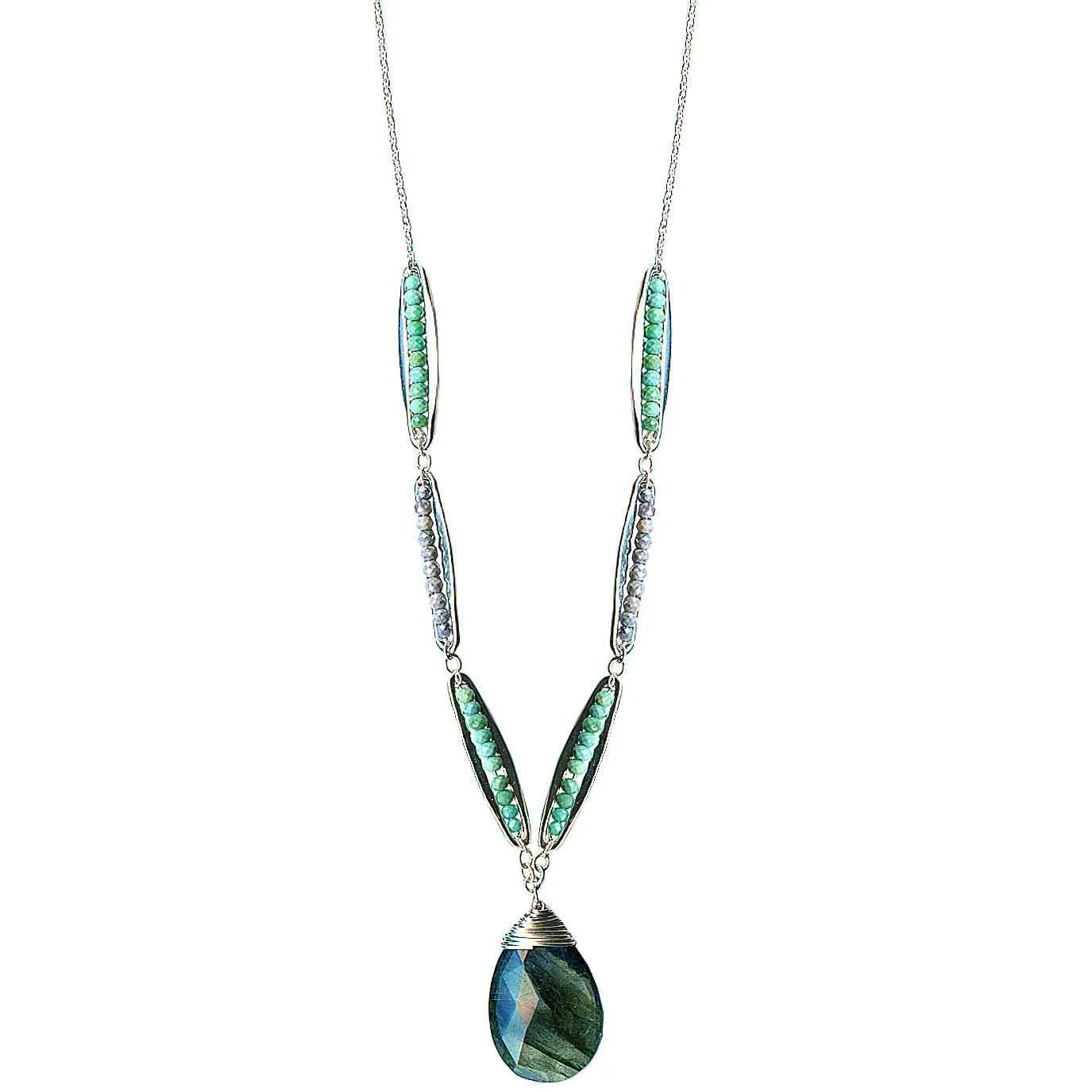 Pods Necklace 4943 with Turquoise and Labradorite by Michelle Pressler Jewelry