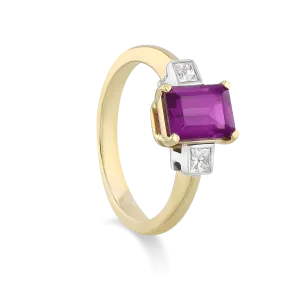 "Persephone" 18ct Yellow Gold, Platinum and Royal Purple Garnet and Diamond Ring