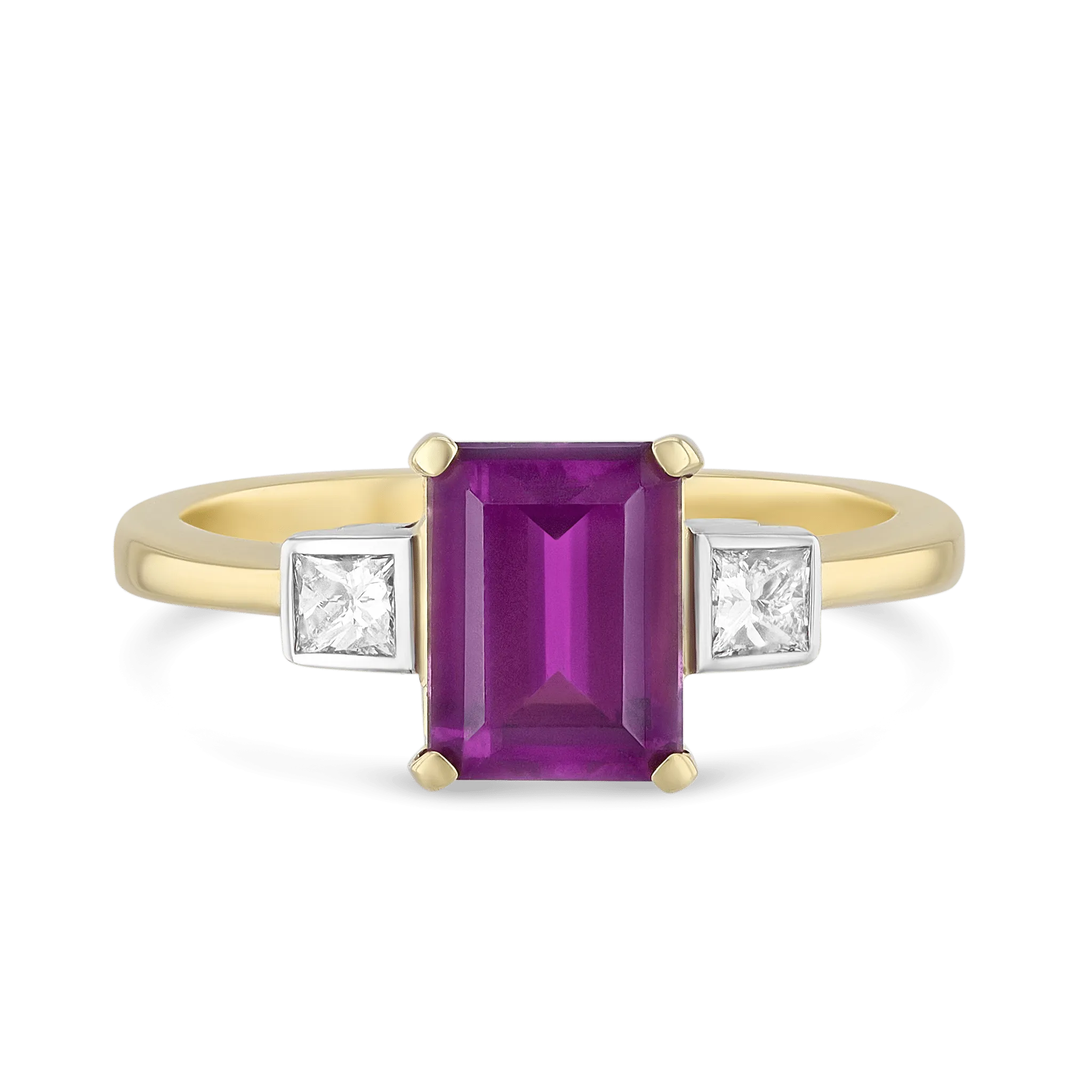 "Persephone" 18ct Yellow Gold, Platinum and Royal Purple Garnet and Diamond Ring