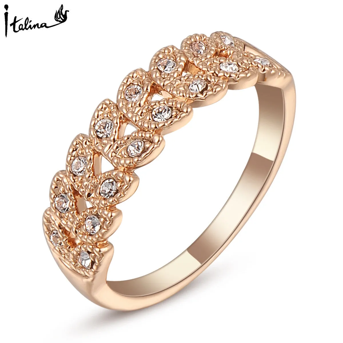 Real Italina for women Genuine Austrian Crystal  18K Rose Gold Plated Vintage Rings