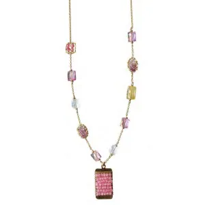 Rectangular Pendant Necklace 5020PT with Pink Topaz and Mixed Gemstones by Michelle Pressler Jewelry