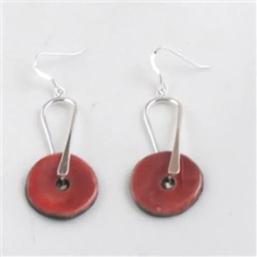 Red Artisan Handmade Earrings Raku Glaze Sterling Silver