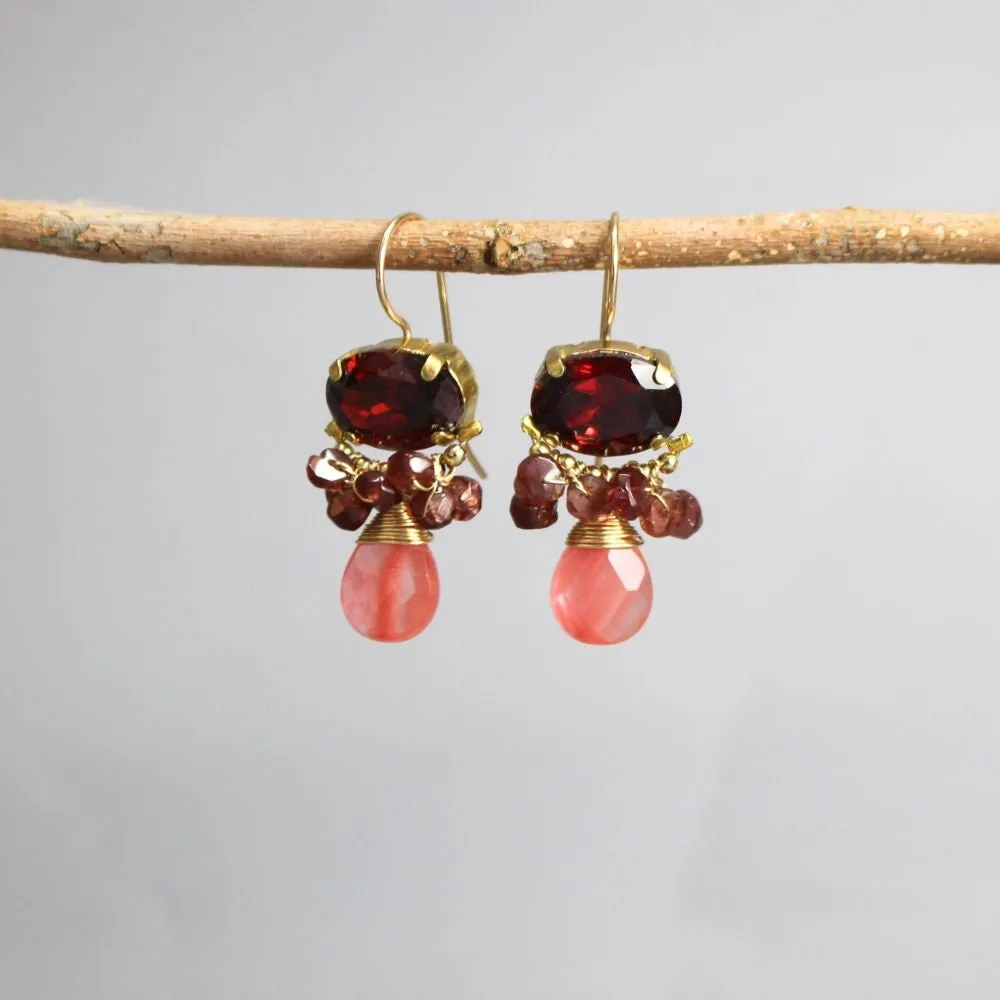 Red Zircon Cherry Quartz Orchid Earrings