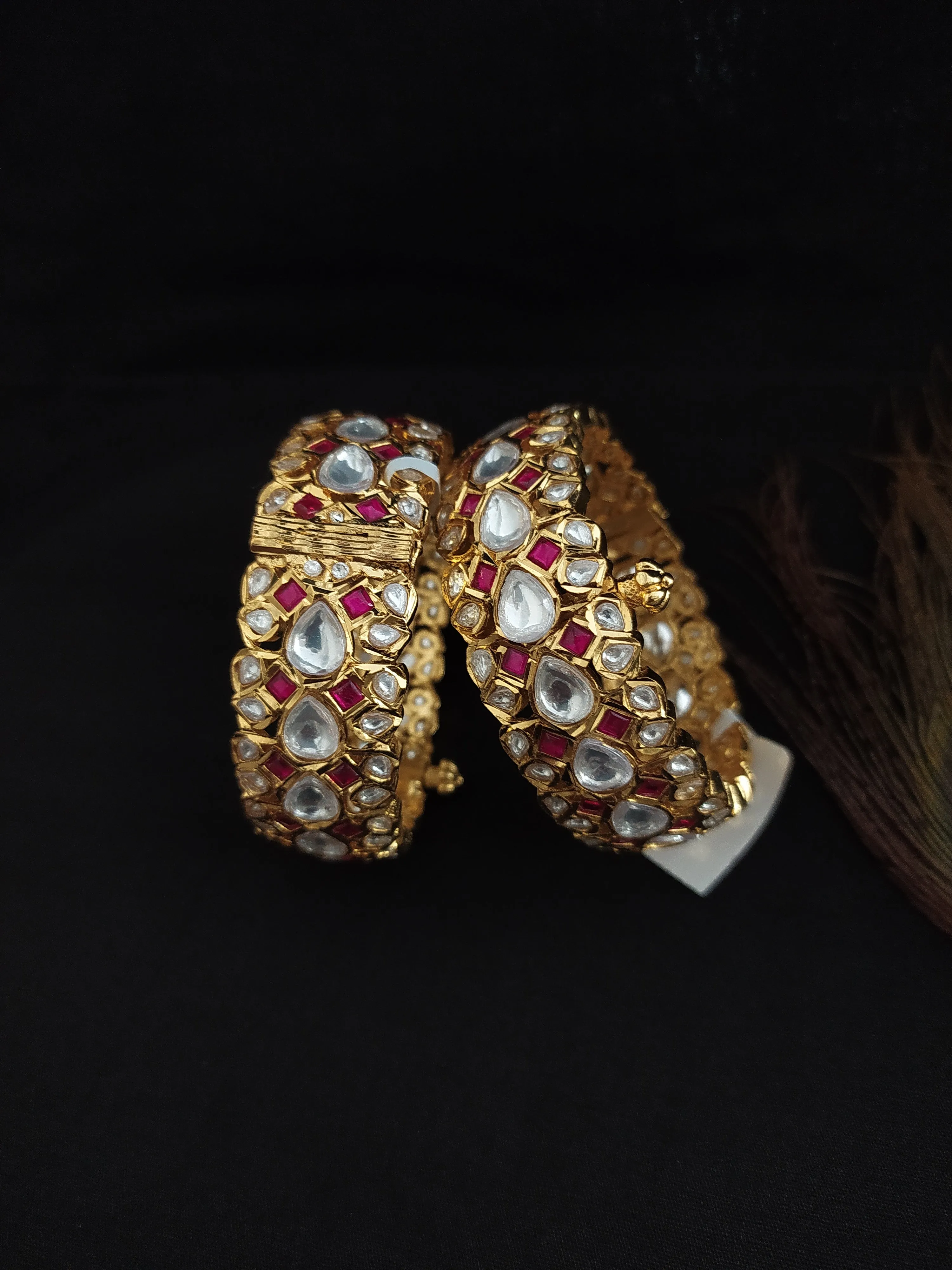 Regal Elegance of Gold Plated Polki Kundan & Moissanite Screw Bangle