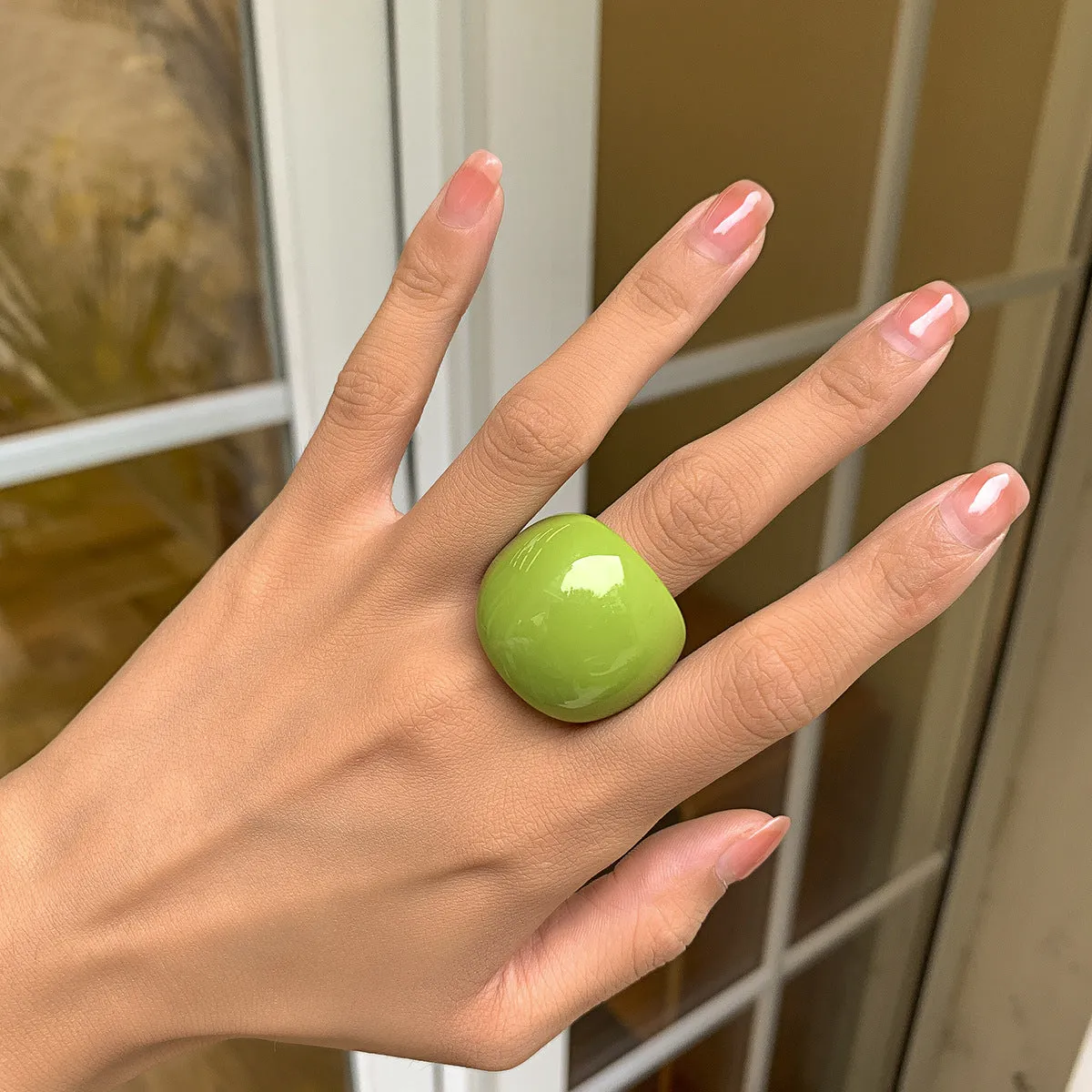 Retro Geometric Ring with Macaron-colored Design