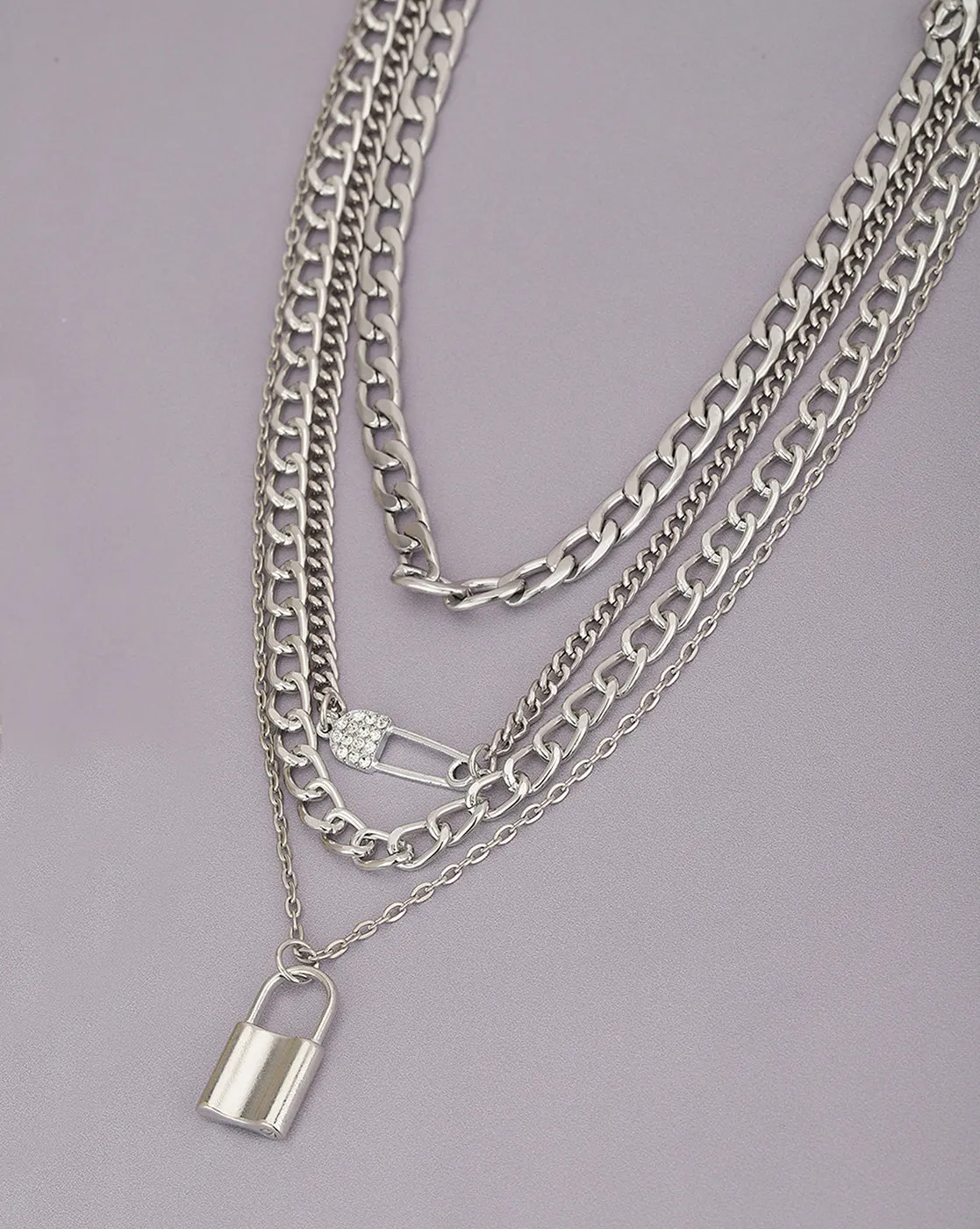 Rhodium Plated With Stylish Pendant Layered Necklace For Women