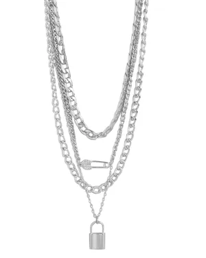 Rhodium Plated With Stylish Pendant Layered Necklace For Women