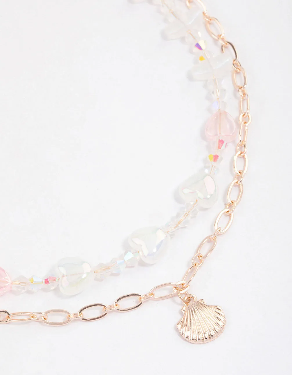 Rose Gold Beaded Shell Layered Necklace