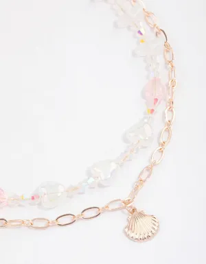 Rose Gold Beaded Shell Layered Necklace