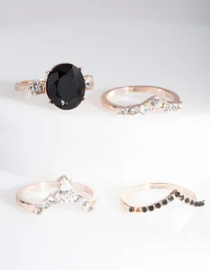 Rose Gold Black Stone Ring Stack