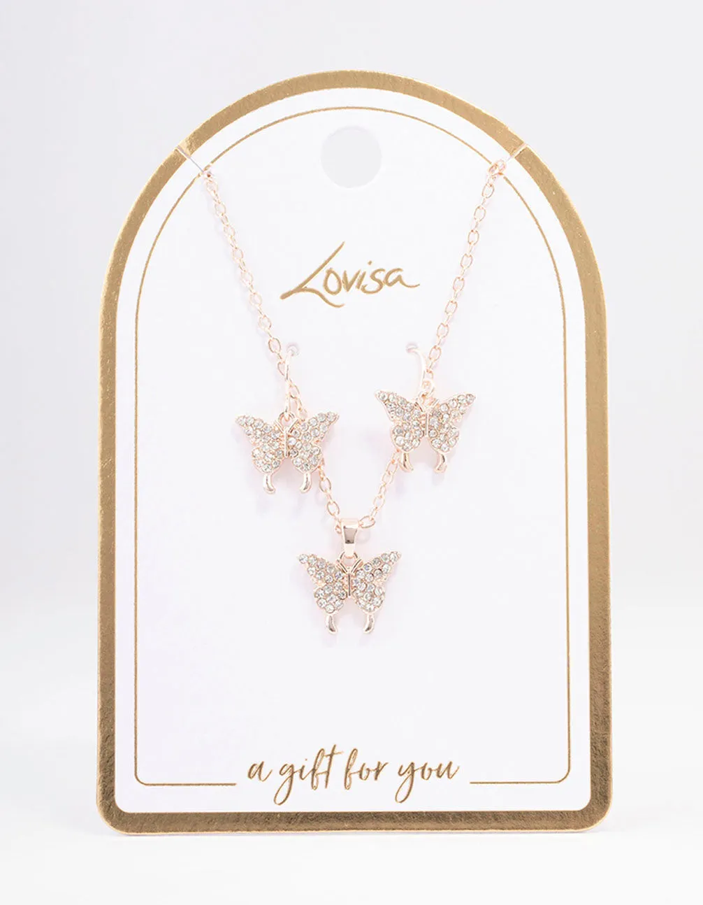 Rose Gold Pave Butterfly Jewellery Set