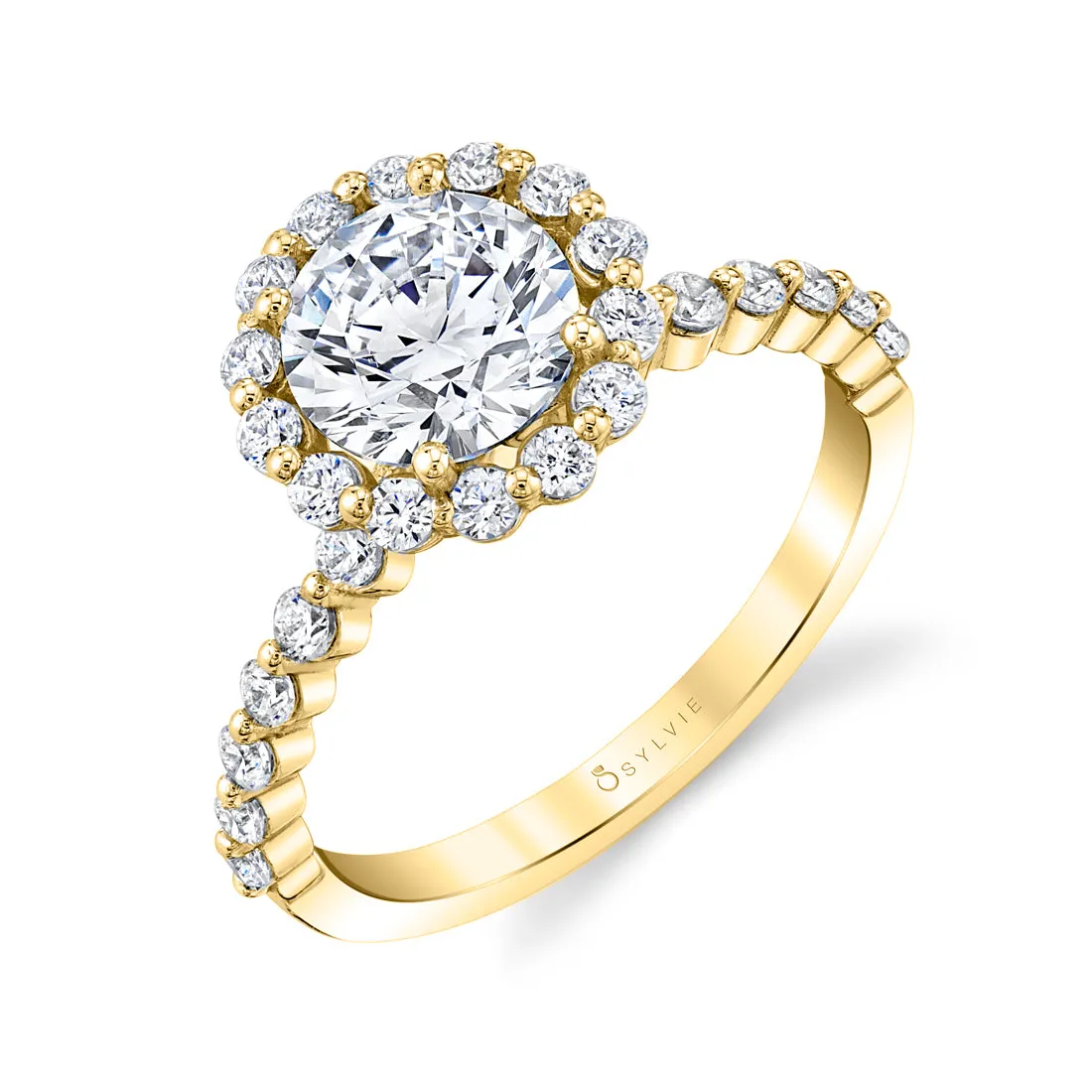 Round Cut Classic Halo Engagement Ring - Athena 18k Gold Yellow